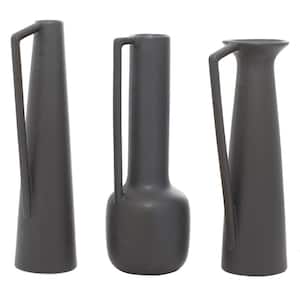 17 in., 16 in., 16 in. Gray Ceramic Decorative Vase with Handles (Set of 3)