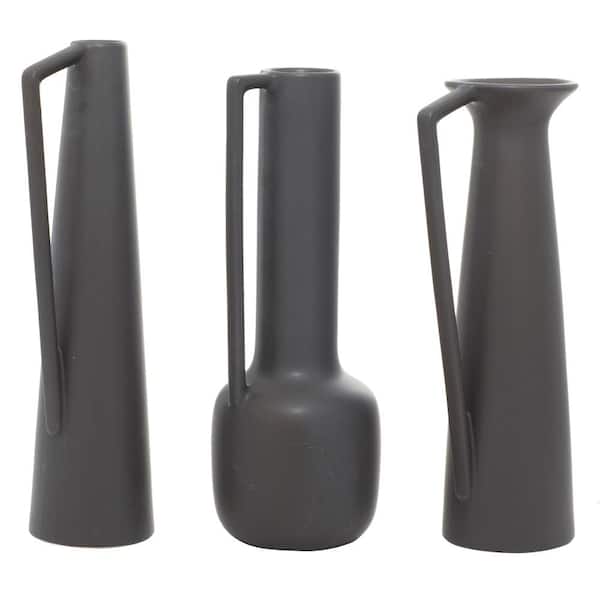 CosmoLiving by Cosmopolitan 17 in., 16 in., 16 in. Gray Ceramic Decorative Vase with Handles (Set of 3)