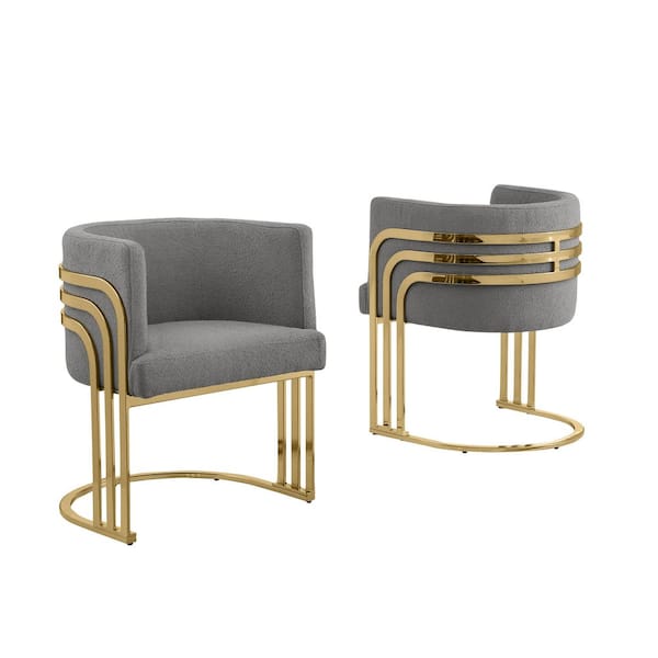 Best Quality Furniture Cora Dark Grey Teddy Fabric Side Chair Set of 2 With Gold Chrome Base