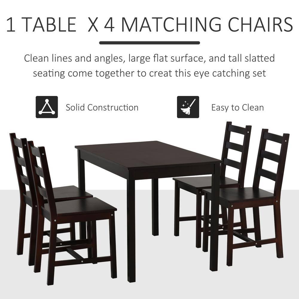 Brown Solid Pine Wood Dining Set with 4 High Back Chairs