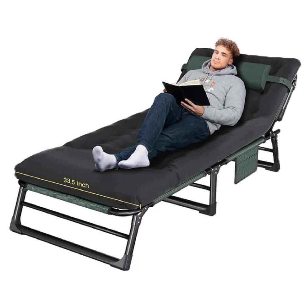 33.5 in. wide, 4-Position Adjustable Outdoor Folding Bed with Pillow and So