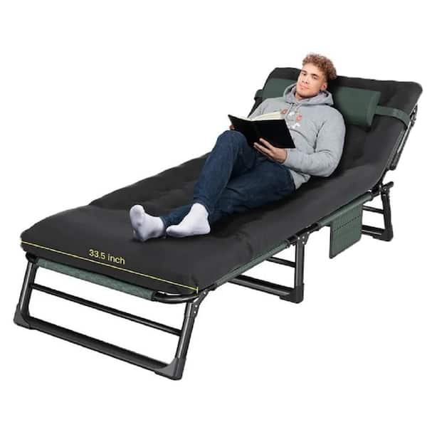 Unbranded 33.5 in. wide, 4-Position Adjustable Outdoor Folding Bed with Pillow and Soft Mattress has Side Pockets