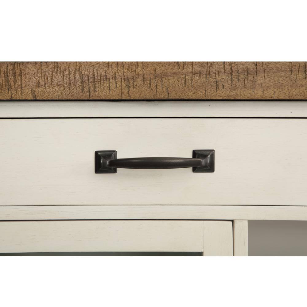 Hyland Off White and Honey Brown Wood Server with Glass Doors