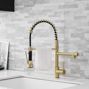 2-Spray Patterns Single Handle No Sensor Pull Down Sprayer Kitchen Faucet with Pot Filler in Brushed Gold