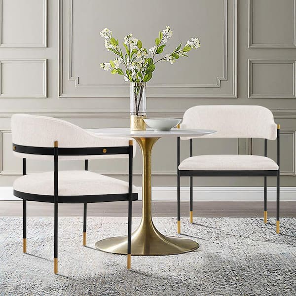 Manhattan Comfort Lia Cream Modern Chenille Upholstered Dining Armchair (Set of 2)