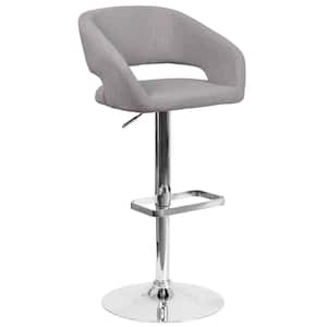 Gray Erik Contemporary Adjustable Height Barstool with Footrest, Rounded Back Upholstered Bar or Counter Height Stool