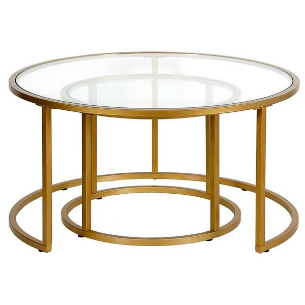 HomeRoots 35 in. Round Glass Coffee Table with No Additional Features