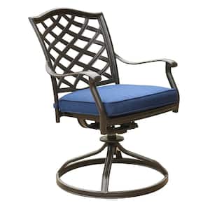 Black Aluminum Outdoor Dining Chairs with Navy Blue CushionGuard Cushion (2-Pack)