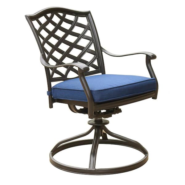 Mondawe Black Aluminum Outdoor Dining Chairs with Navy Blue CushionGuard Cushion (2-Pack)