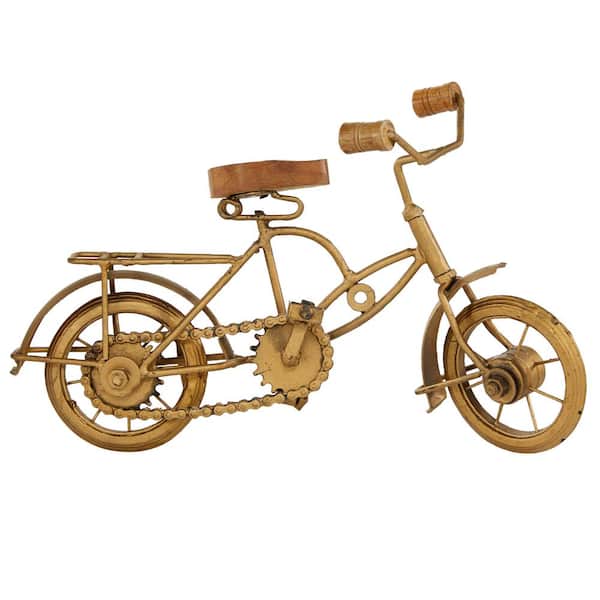 Litton Lane 4 in. x 8 in. Gold Metal Bike Sculpture with Wood Accents