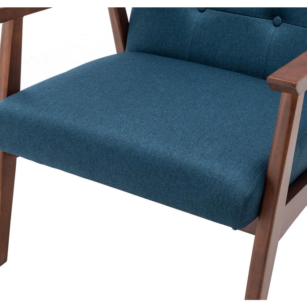 Dark Blue Fabric and Espresso Wood Accent Chair
