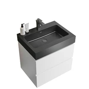 NOBLE 24 in. W x 18 in. D x 25 in. H Single Sink Floating Bath Vanity in White with Black Solid Surface Top (No Faucet)