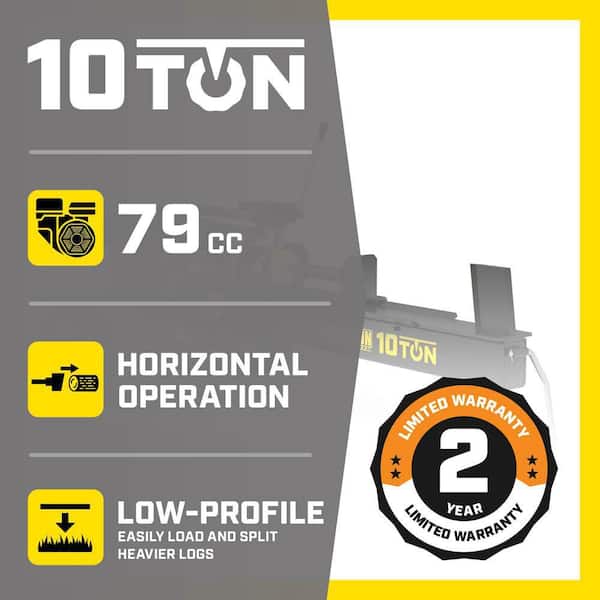 10-Ton 79 cc Compact Horizontal Gas Wood Log Splitter with Auto Return