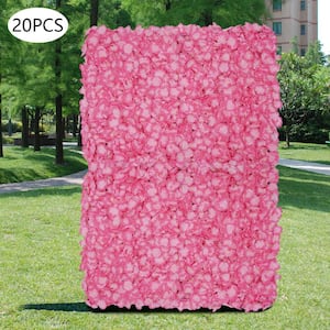 Pink 23 .6 in. x 15.7 in. Artificial Floral Wall Panel Silk Hydrangea Backdrop Decor 10-Pieces