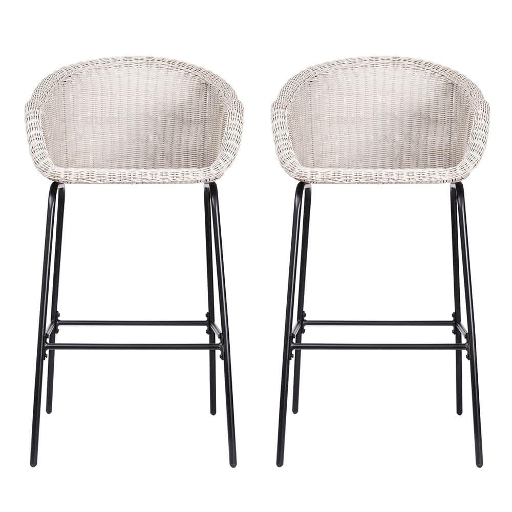 Light Gray Metal Wicker Outdoor Bar Stool All-Weather Dining Chris for Poolside Patio Backyard, 400lb Capacity (2-Pack) price history on PriceWatchPro