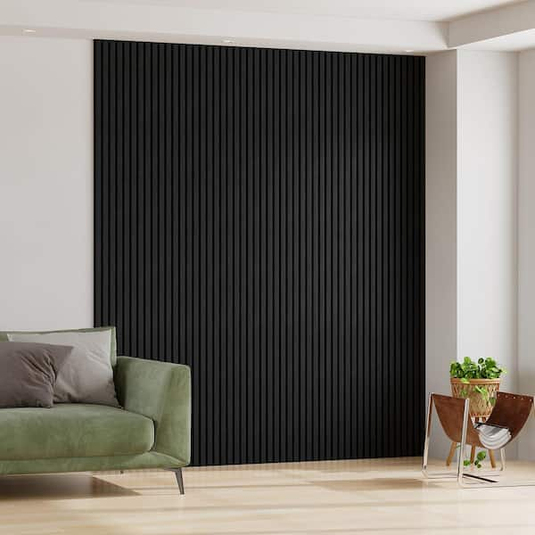 0.9 in. x 1.71 ft. x 8.86 ft. Black Acoustic/Sound Absorb 3 D Oak Overlapping Wood Slat Decorative Wall Paneling 2-Pack