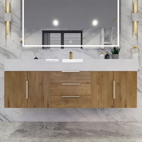 BV Better Vanity Bethany 59 in. W. x 20 in. D x 22 in. H Single Sink Floating Bath Vanity in Oak with White Acrylic Top