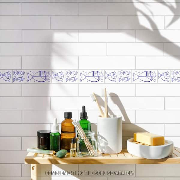 Captain Aquatico White 2 in. x 7-7/8 in. Glossy Ceramic Wall Tile Trim