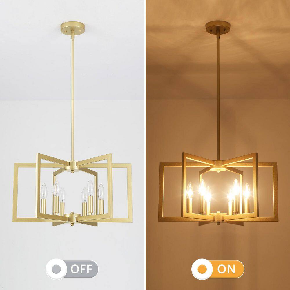 Gold Geometric 6-Light Candle-Style Chandelier