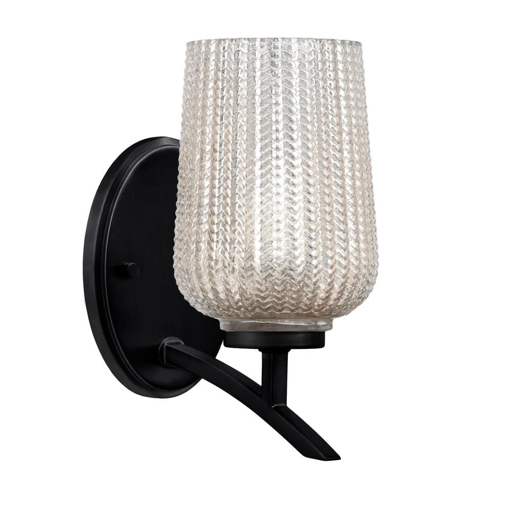 Siena 5 in. 1-Light Matte Black Sconce with 5 in. Silver Textured Glass Sha