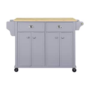 Gray Cambridge Natural Wood Top 32 in. Kitchen Island with Storage