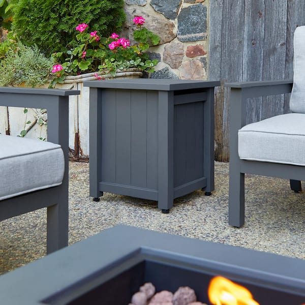 Real Flame Ortun 17.5 in. W x 20.5 in. H Outdoor Powder Coated Steel Propane Tank Cover in Gray for the Ortun Fire Table
