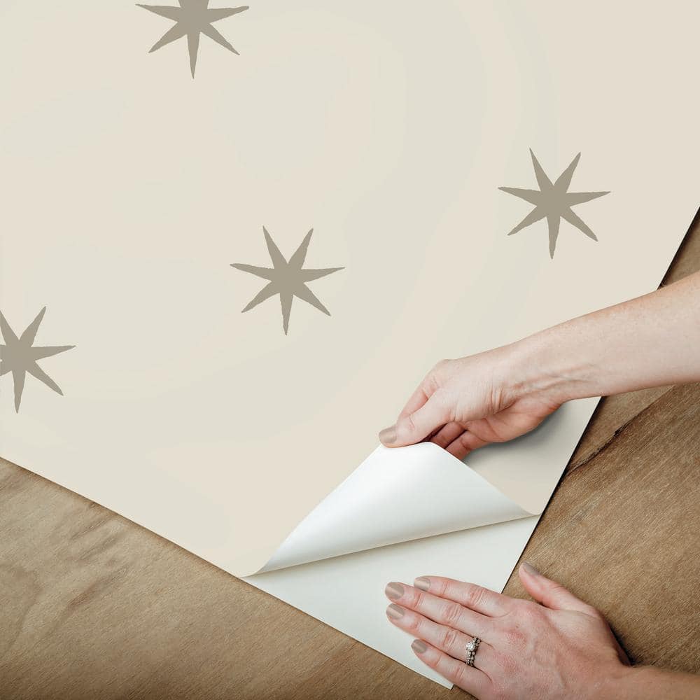 Wicker Beige and Metallic Glint Star Peel and Stick Wallpaper
