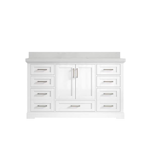 Willow Collections Boston 60 in. W x 22 in. D x 36 in. H Single Sink Bath Vanity in White with 2" Carrara Quartz Top