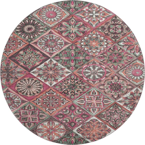 Mayfield Premium Machine Washable Abstract AMF2256 Blush 8 ft. x 8 ft. Round Rug