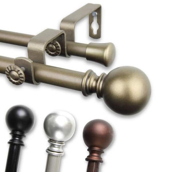 Rod Desyne 5/8" Dia Adjustable 28-48" Tilly Double Curtain Rod with Tilly Finials in Anituqe Light Gold