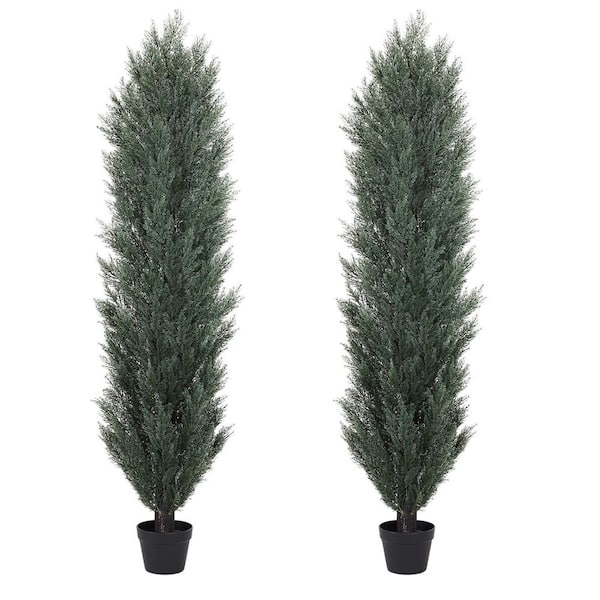 Cyrene 6 ft. Tall Detachable Artificial Cypress Trees in Pot for Indoor & Outdoor Use, Set of 2