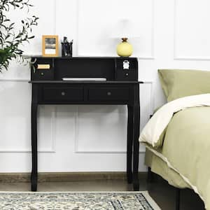 31.5 in. Black Rectangle Wood 4-Drawer Writing Desk