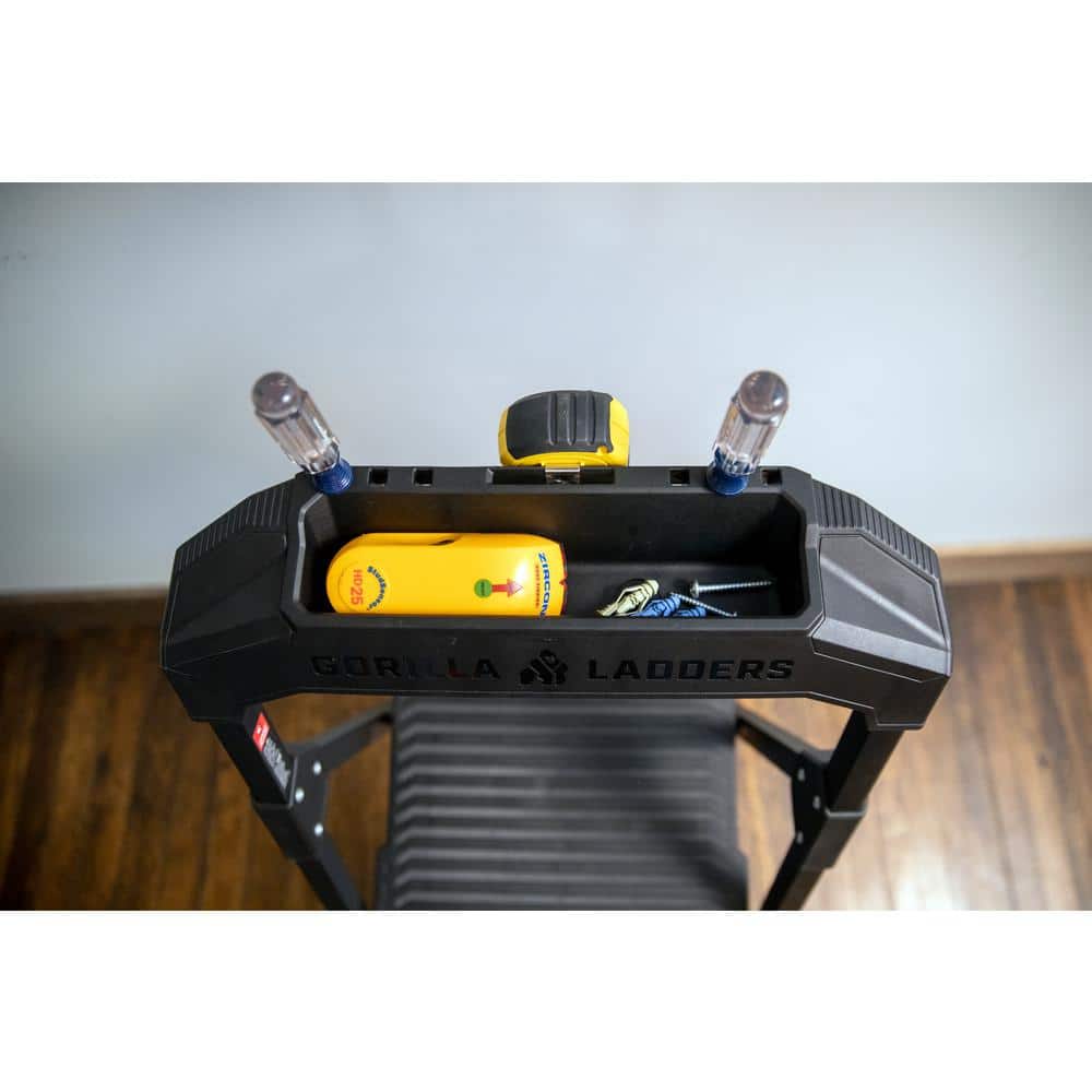 3-Step Black Steel Step Stool with Non-Slip Treads