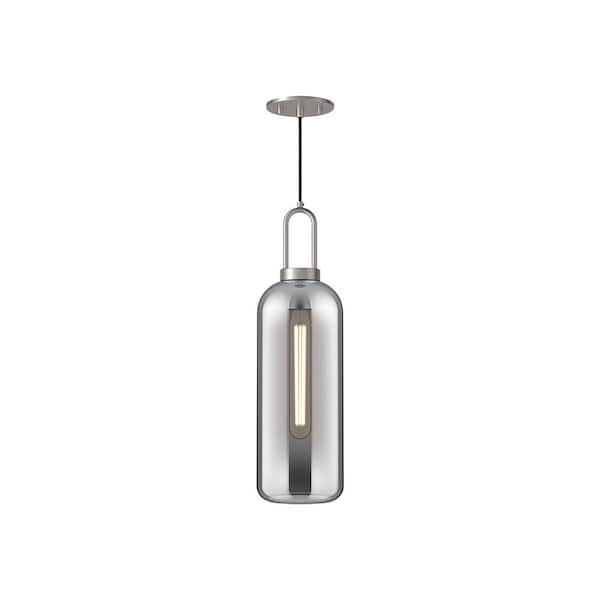 ALORA MOOD Soji 5 in. 1 Light 60-Watt Brushed Nickel/Smoked Solid Glass Pendant Light