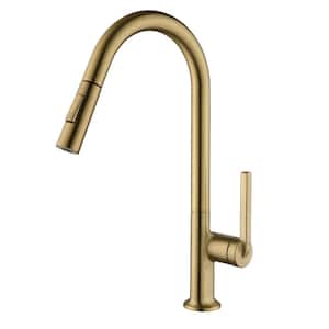 Single Handle Pull Down Sprayer Kitchen Faucet with Advanced Spray, Pull Out Spray Wand Brass Modern Tap in Brushed Gold
