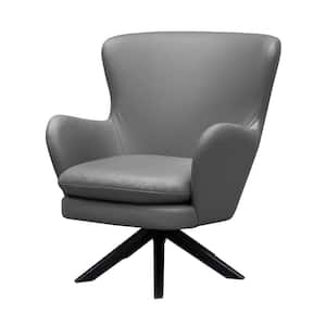 Gideon Grey and Black Leather Upholstery Arm Chair with Swivel Base