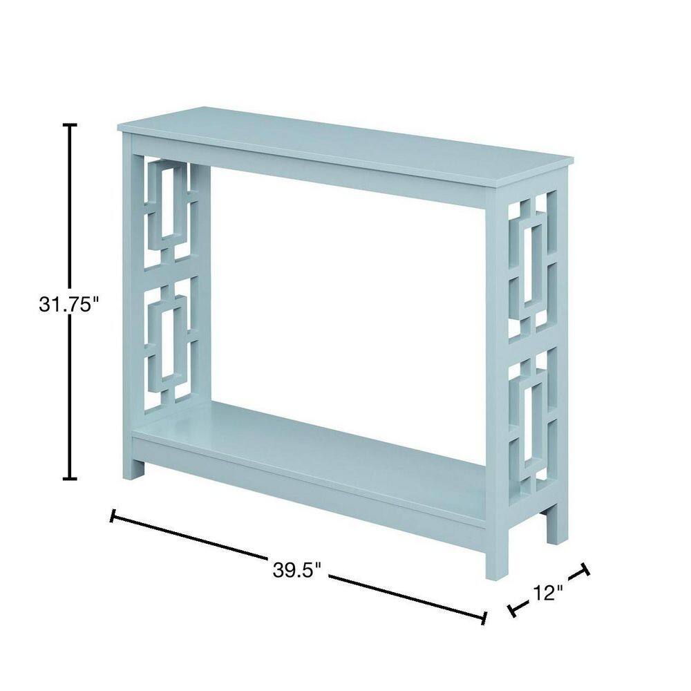 Sea Foam Blue Wood Console Table with Storage Shelf