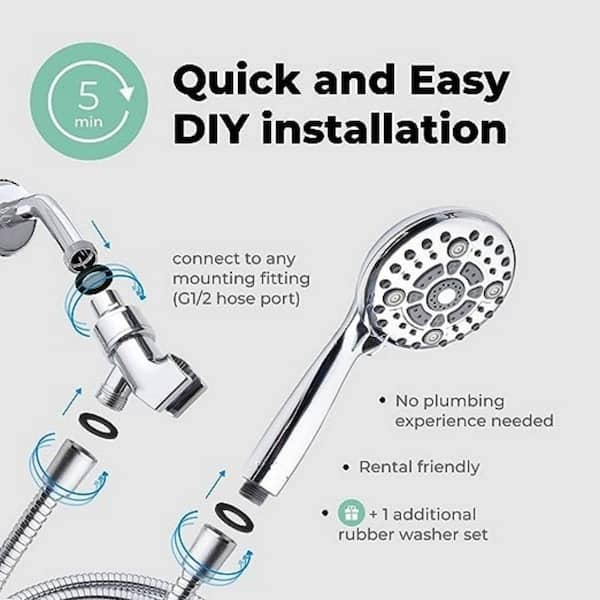 Handheld High-Pressure Shower Head 10-Spray Wall Mount Handheld Shower Head  1.8 GPM in ‎Premium Chrome B09YN8Z2YD - The Home Depot