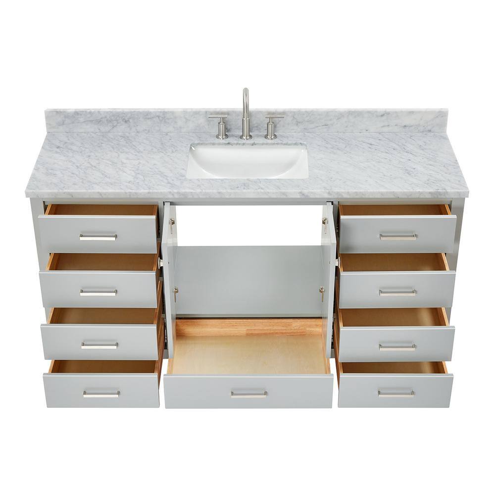 Cambridge 67" Gray Wood Vanity with Carrara Marble Top