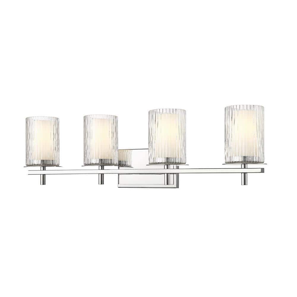 Grayson 31 in. 4-Light Chrome Vanity Light with Clear Etched Opal Glass Sha