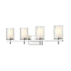 Grayson 31 in. 4-Light Chrome Vanity Light with Clear Etched Opal Glass Shade with No Bulbs Included