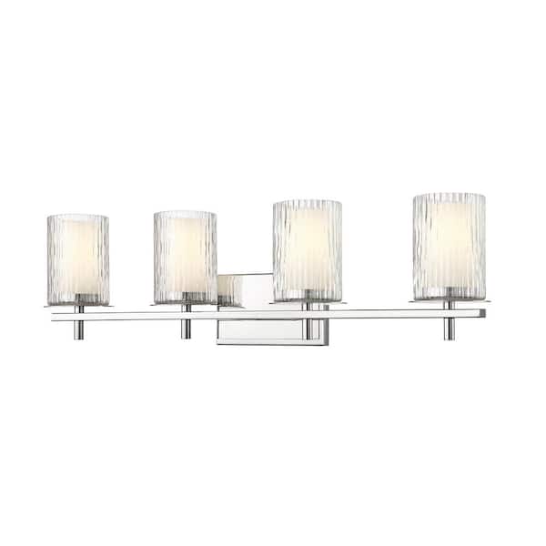 Unbranded Grayson 31 in. 4-Light Chrome Vanity Light with Clear Etched Opal Glass Shade with No Bulbs Included