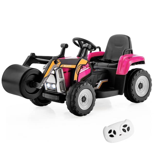 Costway Kids Ride On Roller 12-Volt Electric Tractor Remote with Music and LED Light Pink