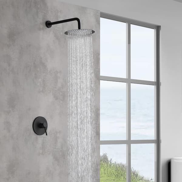 ACAD Single-Handle 1-Spray Patterns 10 in. Wall Mount Round Rain Fixed Shower Faucet in mate black (Valve Included)