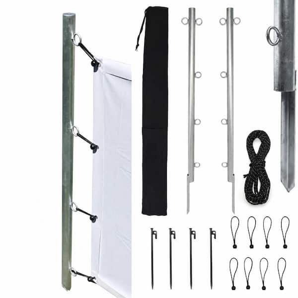 1 Set Galvanized Steel Banner Stand with 2 Posts, Rope, Stakes, Bungee Cords for Outdoor Horizontal Signs