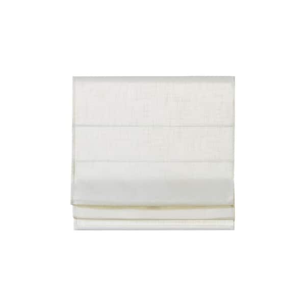 Madison Park Suvi White Cordless Polyester Linen Blend Light Filtering Roman Shade- 27 in. W x 64 in. L