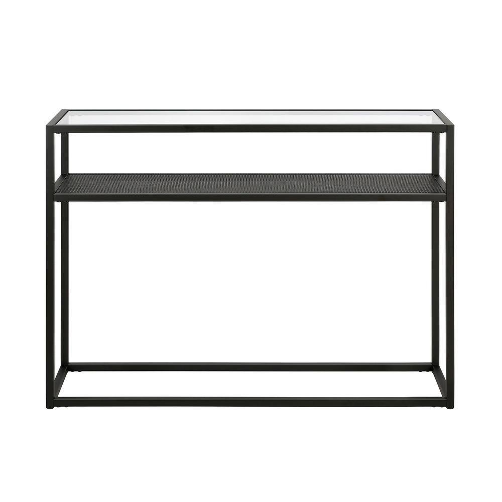 Nellie 42" Blackened Bronze Console Table with Metal Mesh Storage Shelf