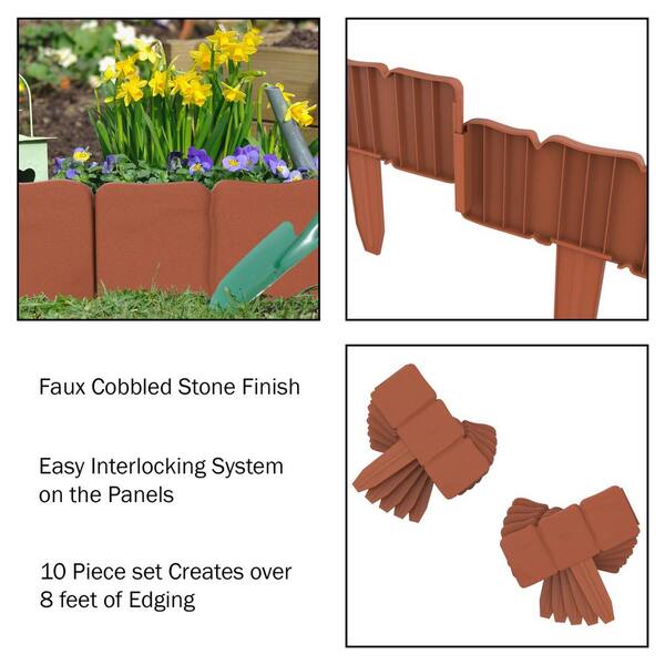 Pure Garden 0.75 in. x 10 in. x 9 in. Black Plastic Garden Edging Stone-Look Border (10-Piece) Pure Garden 0.75 in. x 10 in. x 9 in. Black Plastic Garden Edging Stone-Look Border (10-Piece)