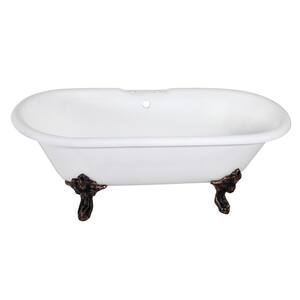 Aqua Eden 72- in. Cast Iron Double Ended Clawfoot Bathtub with 7-Inch Faucet Drillings in White/Oil Rubbed Bronze