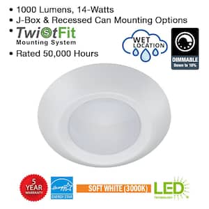 5 in./6 in. LED Disk Light Flush Mount Ceiling Light 1000 Lumens Surface or Recessed Mount Wet Rated 3000K Soft White